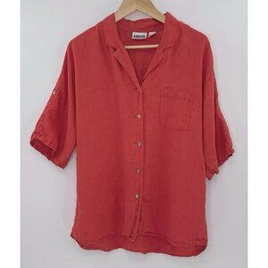 Chico's Design Women’s 100% Linen Button Up Ted Roll‎ Tab Shirt Size 2 Turkey